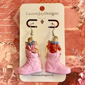 Shoe Fairies Barbie Pink Shoes Miniature Fairy Dolls Beaded Dangle Earrings